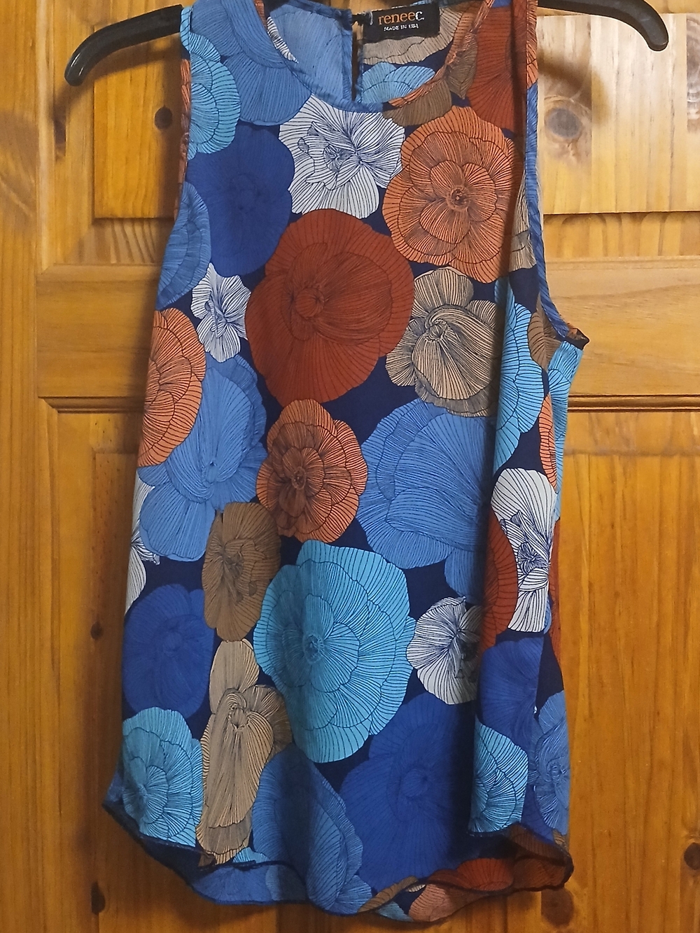Renee C Navy Floral Sleeveless Tank Top - Blue, Rust, Tan